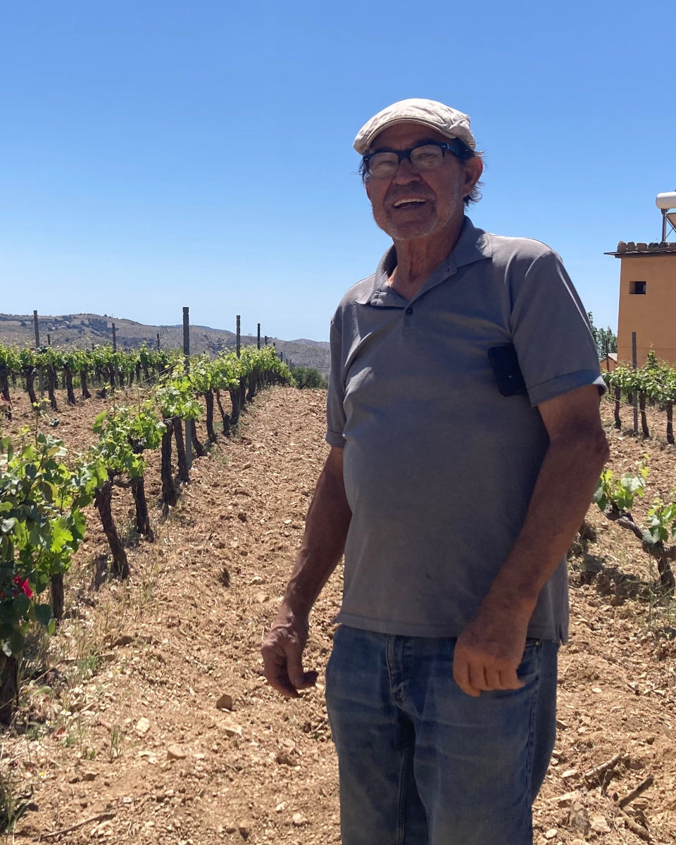 Picture of Manuel Valenzuela, owner of Barranco Oscuro, showing his vineyards.